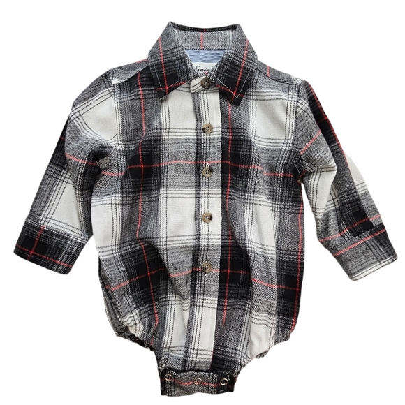 Nwot Sovereign Code Boys Black/Red/White/Gray Plaid Flannel Collared Onsie - Picture 9 of 16